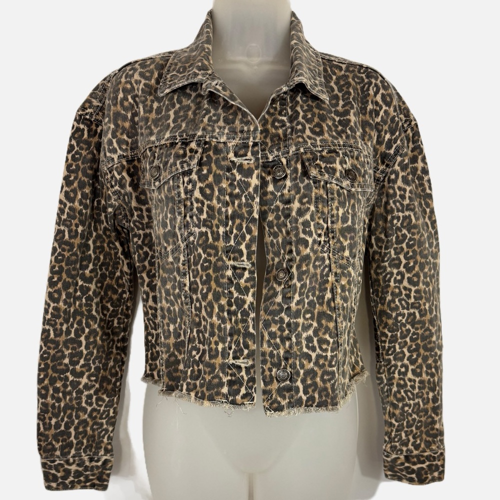 Free People | Animal Print Denim Jacket - Boho Chic - Neutral Edgy Layer - Picture 3 of 12